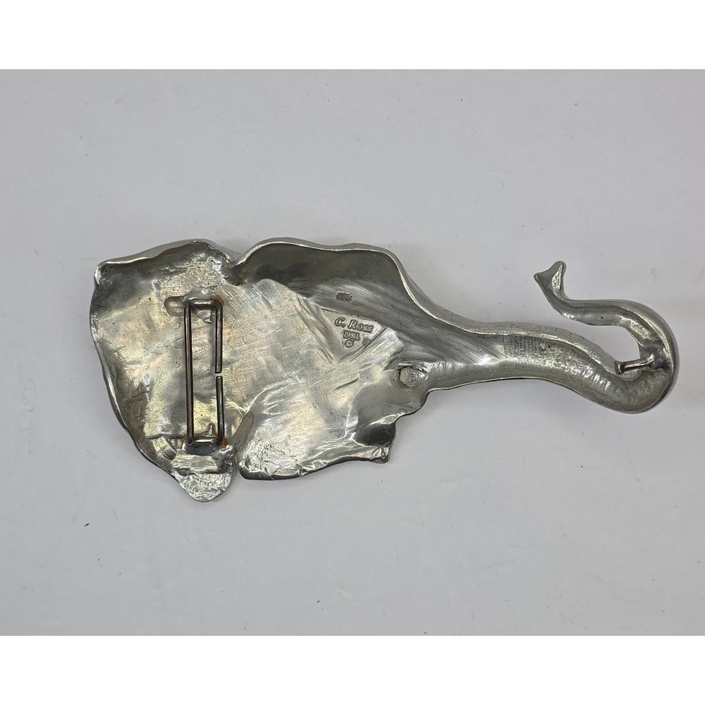 Christopher Ross 1980 Pewter Elephant Head Belt Buckle Silver Tone‎ Animal Art - Picture 2 of 5